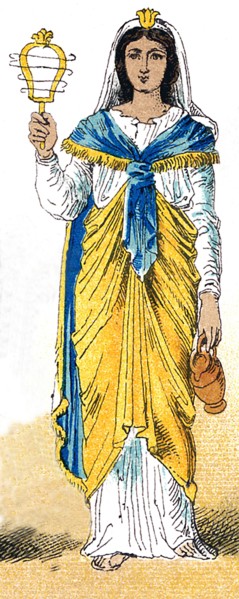 This figure is of an ancient Egyptian, a lady of the upper class, holding a sistrum, a musical