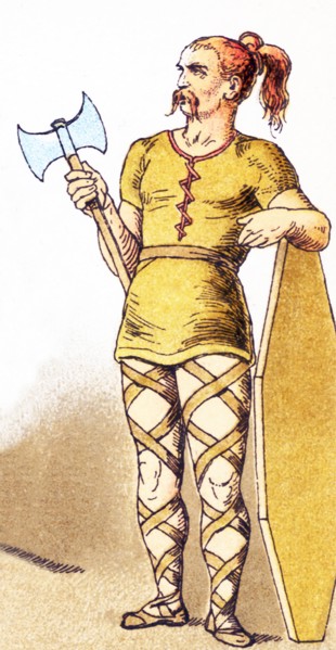 The figure pictured here is an armed Frankish warrior between the years A.D. 400 to 600. Franks