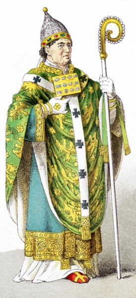 The figure represented here is a pope, leader of the Catholic Church with his base in the Vatican