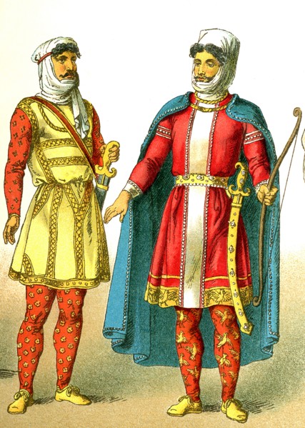 The figures illustrated here represent ancient Persians, from left to right: warrior of rank and
