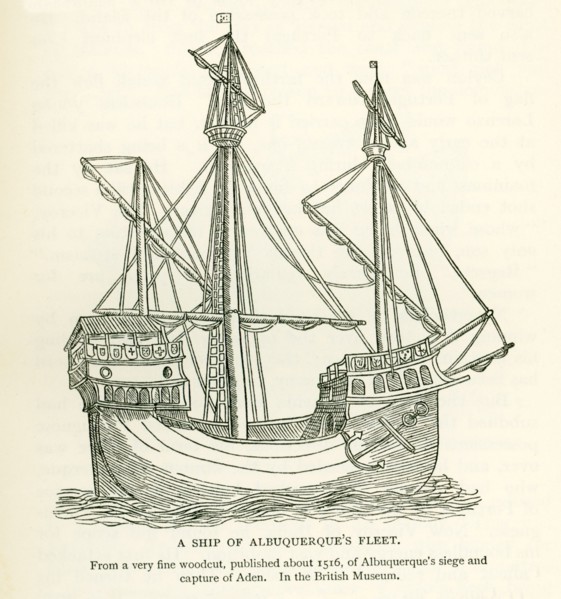 This illustration shows a Ship of Albuquerque's Fleet. It is from a very fine woodcut, published