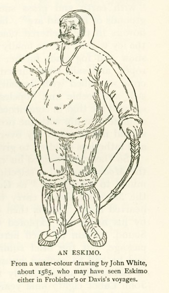 This illustration of an Eskimo is from a water-colour drawing by John White about 1585. White may