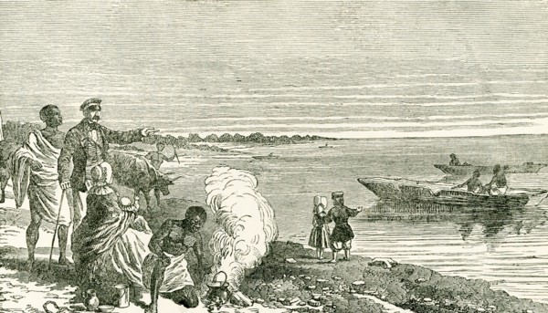 This illustration is from Livingstone's Missionary Travels. It shows Livingstone, with his wife and