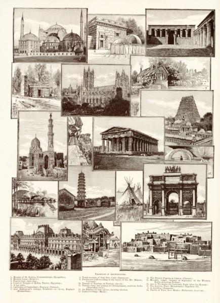 Examples of Architecture (1900): 1. mosque of st Sophia, Constantinople (Byzantine); 2. modern