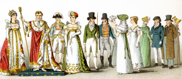 Pictured here are French men and women from 1804-1812. They are from left to right: Empress