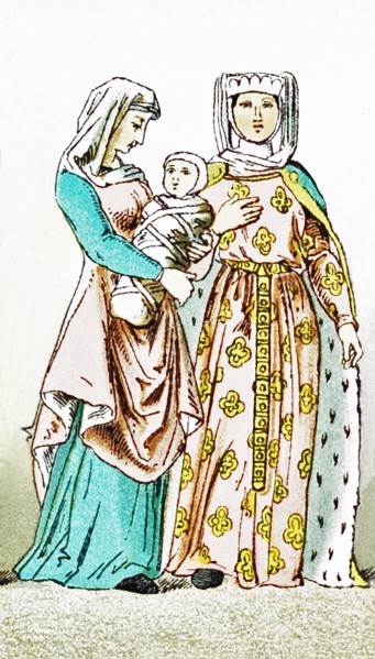The figures in the illustration represent a French citizen (left) woth an infant and a French lady