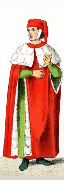 The figure in this image is an Italian man of rank from the A.D. 1300s. The illustration dates to