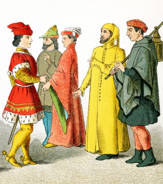 The figures in this image are Italians from the A.D. 1300s. They represent, from left to right:
