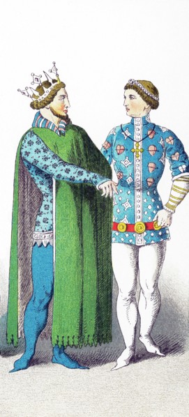 The figures represent French people around A.D. 1300. They are, from left to right: a prince and a