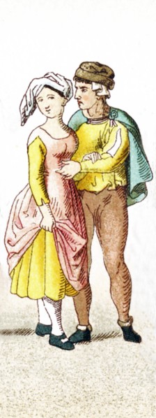The figures represented here are Germans between A.D. 1450-1500. They are a female peasant and a