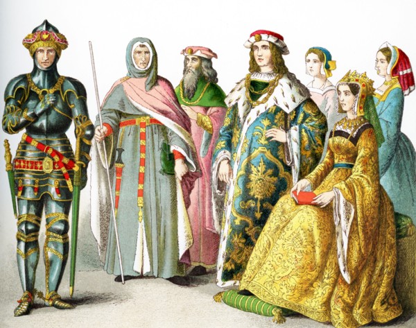 The figures pictured here represent English people between A.D. 1400 and 1450. They are from left