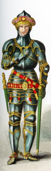 The figure pictured here represents and English knight in 1450 in the court of Henry VI. The