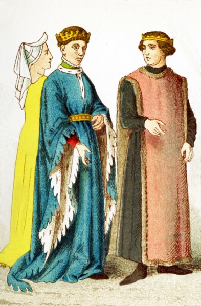 The figures pictured here represent English people between A.D. 1400 and 1450. They are from left