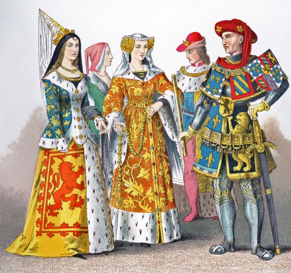 The figures pictured here represent French people around A.D. 1400. They are, from left to right: