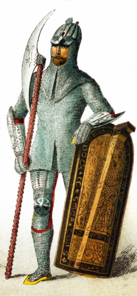 The figure here represents a Bohemian warrior in A.D. 1400. Bohemia was an historic province in