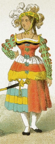 The woman represented here is German and dates to 1500-1550. The illustration dates to 1882.