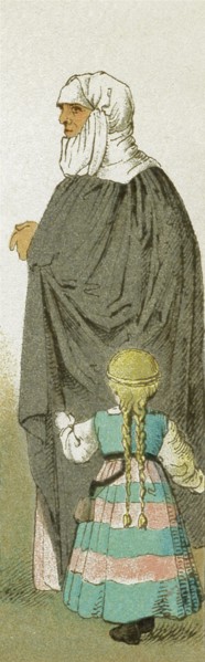 The woman represented here is a German nursemaid with her charge. They date to 1500-1550. The