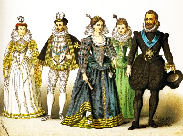 The figures represented here are French people between 1550 and 1600. They are, from left to right: