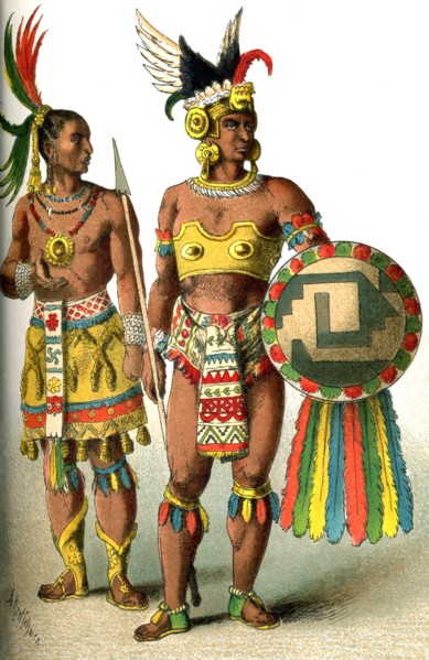 This illustration shows Mexicans around A.D. 1500. At left is a high-ranking man and at right is a