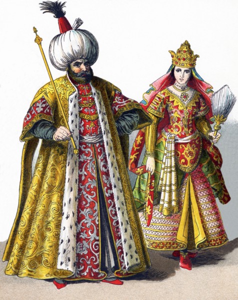 These figures represent a Sultan and a Sultana in the Ottoman Empire in 1500. The illustration