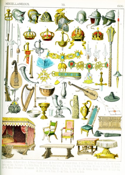Shown here are European artifacts from approximately the year 1500.They are from left to right, top