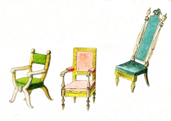 Shown here are three European chairs from approximately the year 1500. The illustration dates to