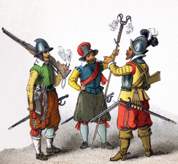 The figures here represent military men from the lands that today comprise Germany. The costumes