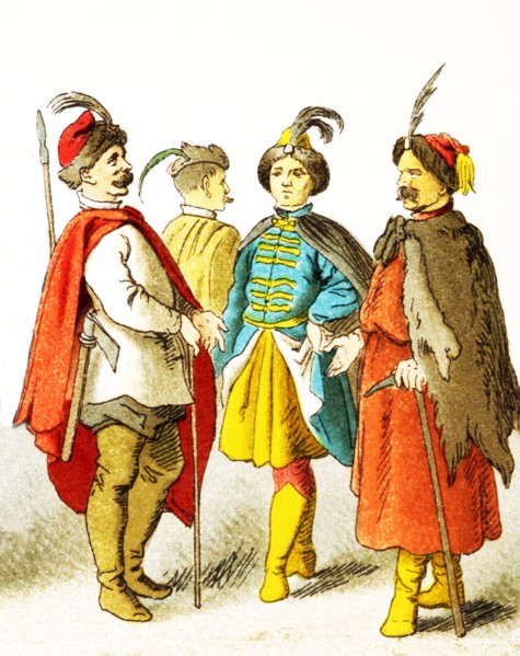 The figures shown here represent, from left to right, are four Polish men. The clothes, attire, and