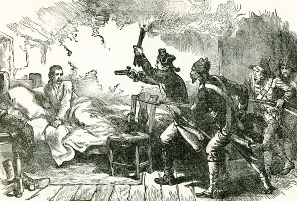 This illustration shows the arrest of General Prescott, Lieutenant-Colonel William Barton and a