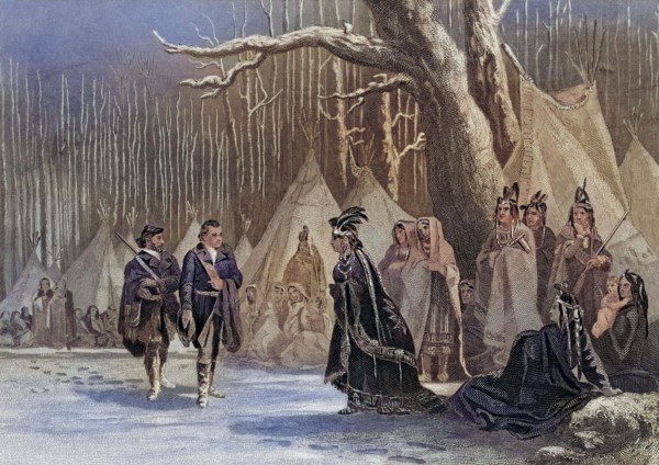Washington und Gist besuchen die Indianerkoenigin Alliquippa.