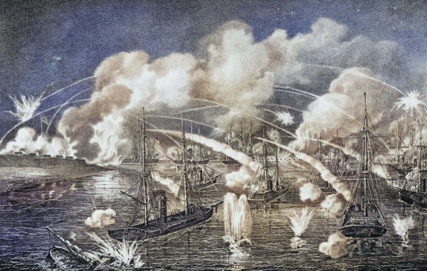 Mitternachtliches Marinebombardement von Fort Jackson Louisiana.