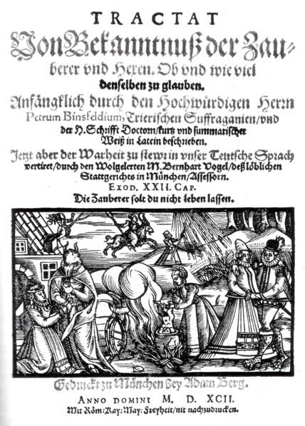 Title page of Binsfeld's Hexentraktat, regarded for at least 100 years as the standard work in the