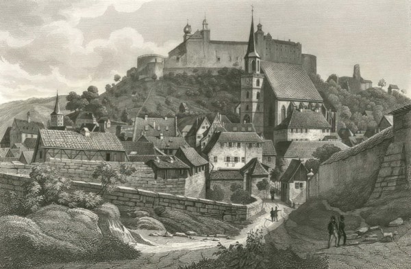 View of Kulmbach with the Plassenburg, Old Town and Petri Church, c. 1847, Upper Franconia,