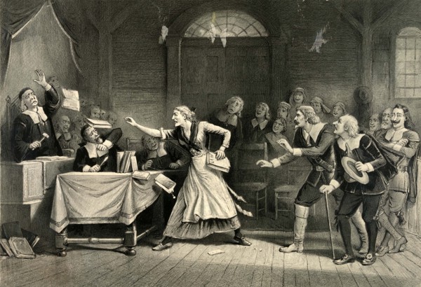 woman accused of witchcraft defends herself in court and attacks the judge, c. 1820, France,