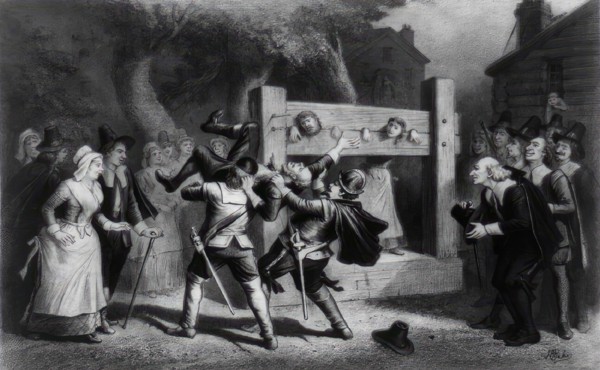 Pillory, torture of criminals and alleged witches, c. 1800, France, Historic, digitally restored