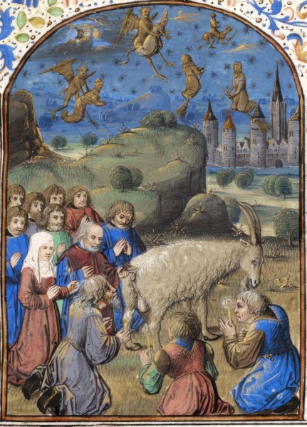Symbolic representation against witches and devil worshippers. The people worship a goat while