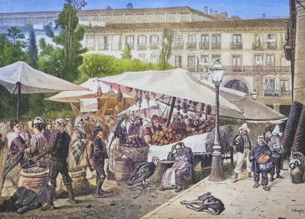 Market on the Plaza Major in Madrid.