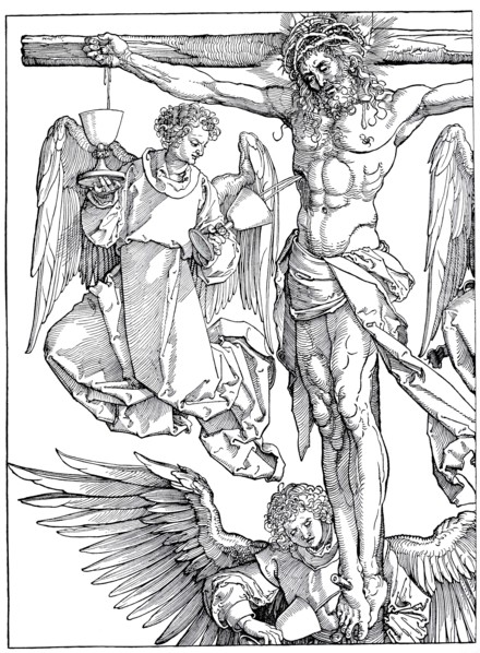 Christ on the cross with three angels.