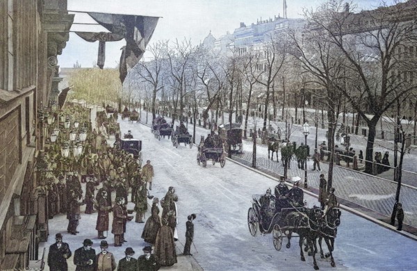 The Emperor during a ride in a horse-drawn carriage on Unter den Linden in Berlin
