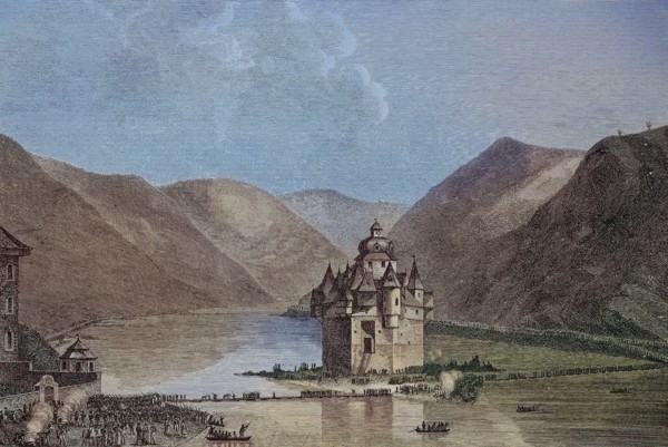 General Marshal Prince Bluecher of Wahlstatt leads the Allies across the Rhine near Kaub