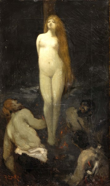 Burning of a Witch, the Burning of a Woman at the Stake, after a painting by Fedor Encke (1851 to
