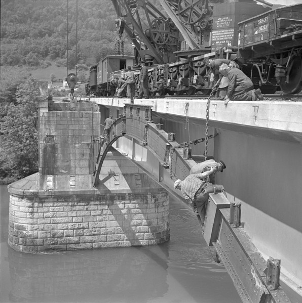 Demolition of Railway bridge; 1952.