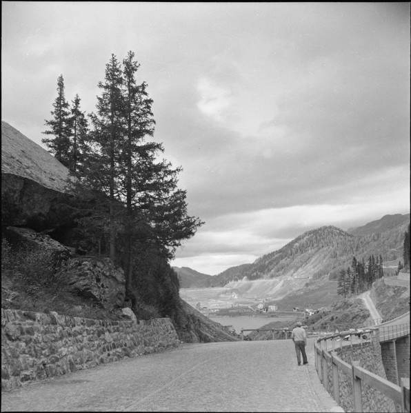 Man on the road to Marmorera around 1953.