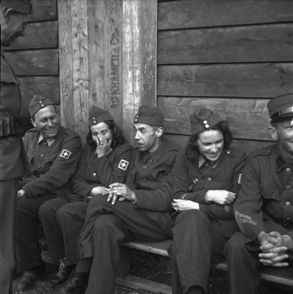 Soldiers. members of women's military service. air-raid protection. 1945