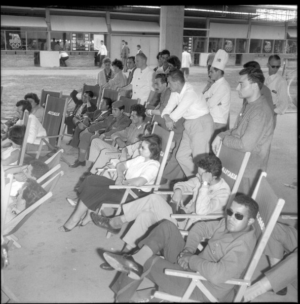 Rome 1960: athletes watching competition on TV.