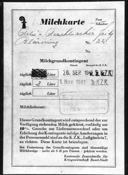Milk-ration card for soldier, 1941