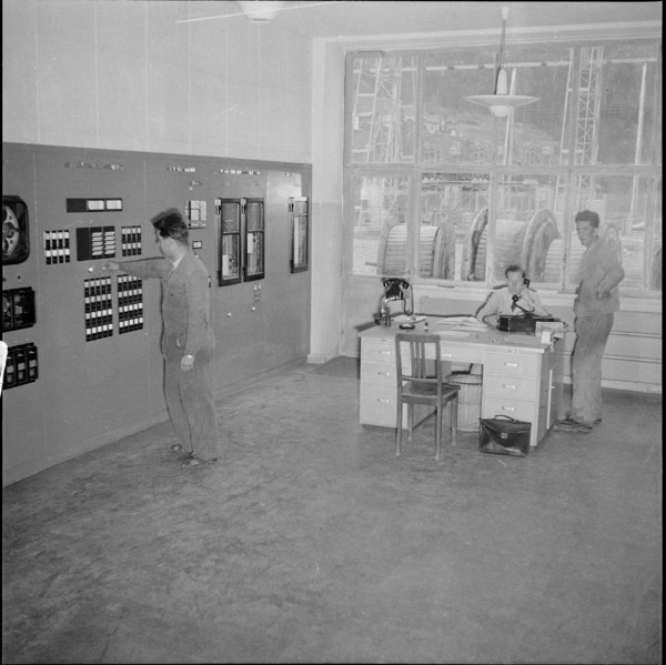 Monitoring center, Marmorera power station around 1954.