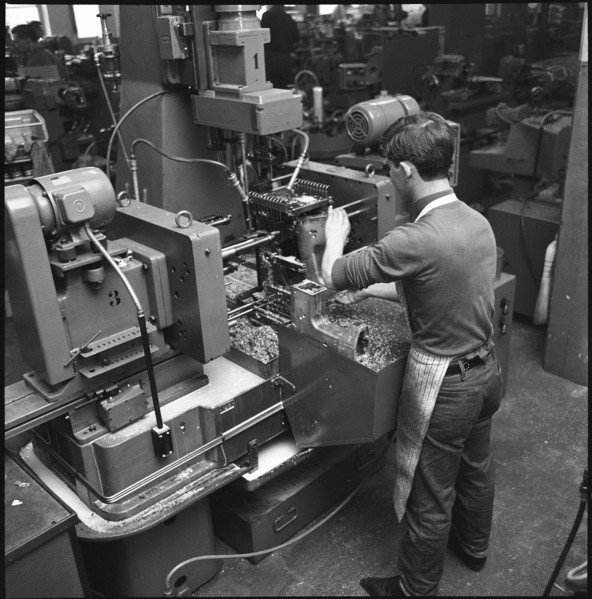 Sewing machine produktion, trade mark Bernina in Steckborn, about 1960.