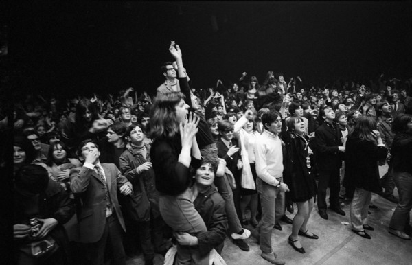 Cheering fans at Rolling Stones concert at Hallenstadion, Zurich 1967 .