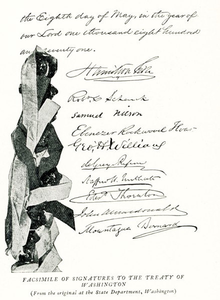 The caption for this 1896 illustration reads: 'Facsimile of Signatures to the Treaty of Washington